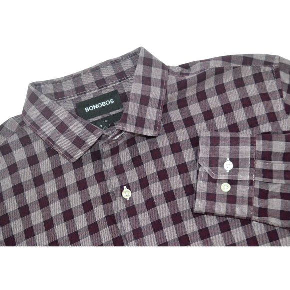 BONOBOS‎ Men's Slim Fit Long Sleeve Button Front Shirt SIZE LARGE Purple Check - Picture 1 of 5